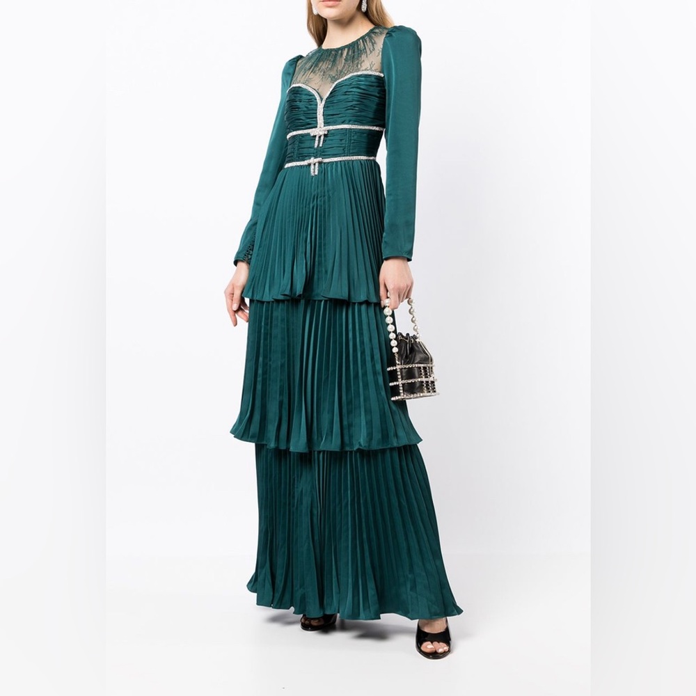 Self Portrait Tiered Teal Maxi Dress